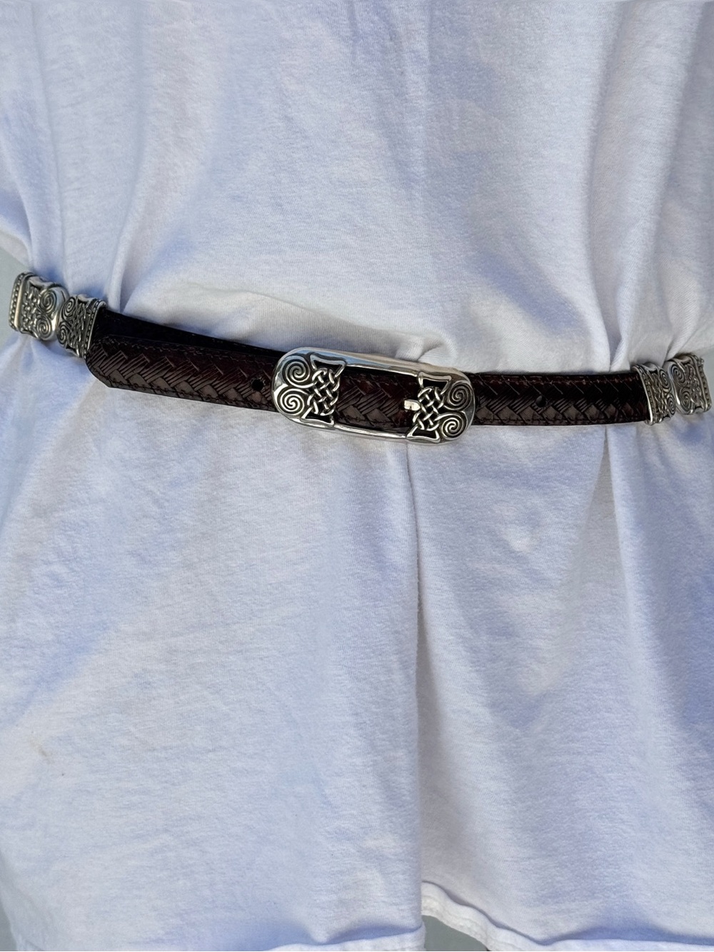 Brighton Dark Brown Woven Leather Belt with Silver Hardware